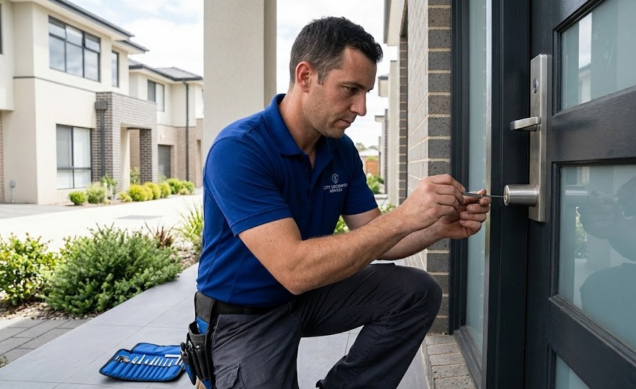 Cerrajero instalando bombín anti-bumping en chalet de Jun